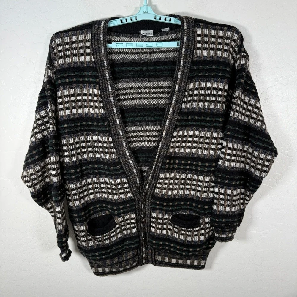 Vintage Bachrach Cardigan Mens Large Button Sweater‎ Textured Cosby Style
